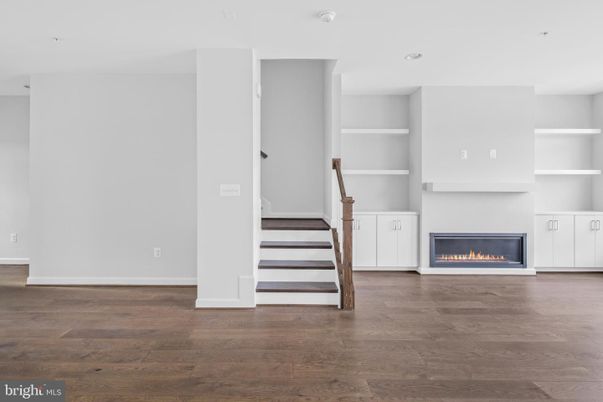 Empty room, Fireplace, Interior, Recessed Lighting, Wood Texture Flooring
