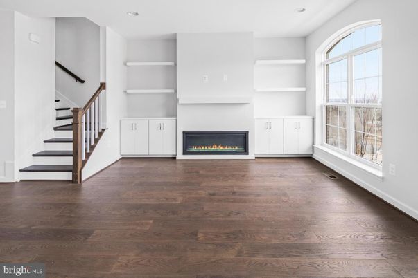 Empty room, Fireplace, Interior, Recessed Lighting, Wood Texture Flooring