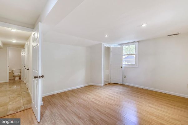 Bathroom, Empty room, Interior, Recessed Lighting, Wood Texture Flooring