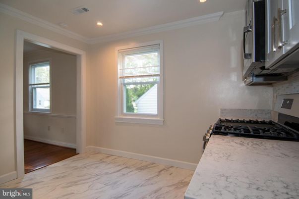 Interior, Kitchen, Marble, Recessed Lighting, Wood Texture Flooring