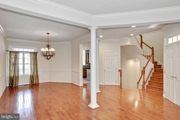 Chandelier, Empty room, Interior, Recessed Lighting, Wood Texture Flooring