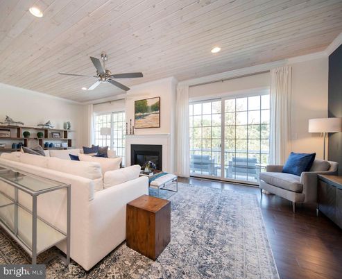 Fireplace, Interior, Living room, Recessed Lighting, Wooden Ceilings, Wood Texture Flooring