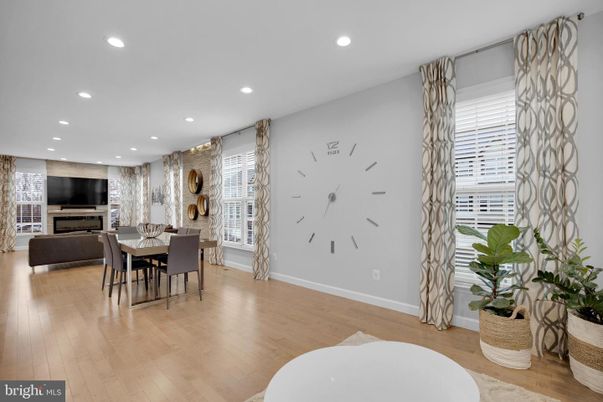 Dining room, Interior, Recessed Lighting, Wood Texture Flooring
