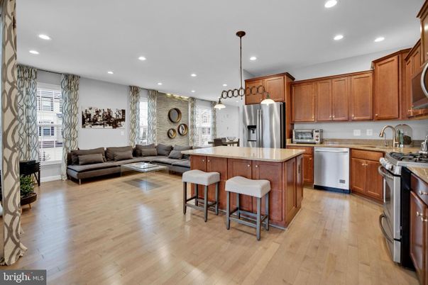 Interior, Kitchen, Living room, Pendant Lights, Recessed Lighting, Stainless Steel Appliances, Wood Texture Flooring