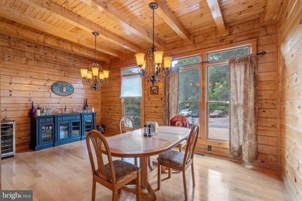Chandelier, Dining room, Interior, Wooden Beams, Wooden Ceilings, Wood Texture Flooring, Wooden Walls