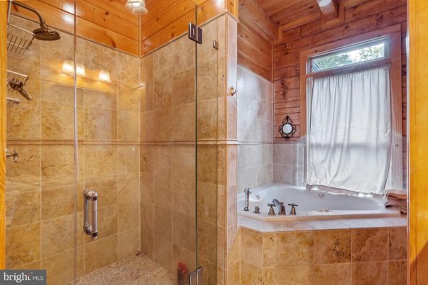 Bathroom, Glass Shower, Interior, Wooden Ceilings, Wooden Walls
