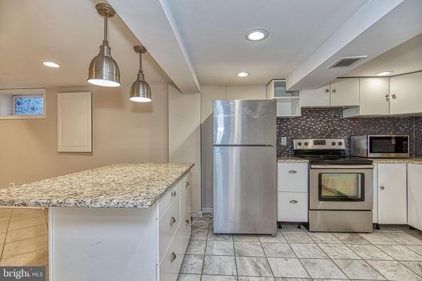 Interior, Kitchen, Marble, Pendant Lights, Recessed Lighting, Stainless Steel Appliances