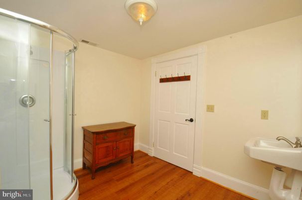 Bathroom, Glass Shower, Interior, Wood Texture Flooring