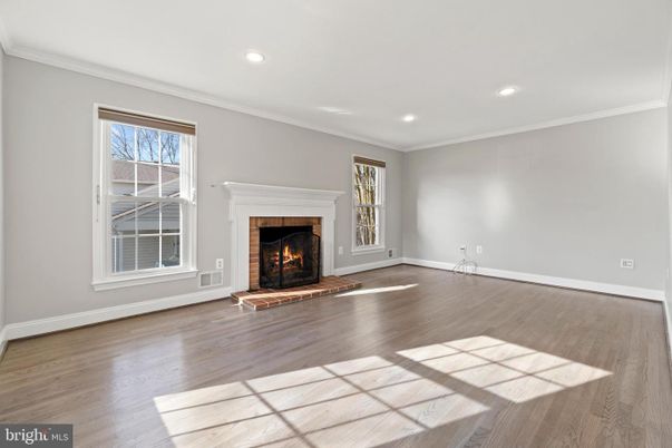 Empty room, Fireplace, Interior, Recessed Lighting, Wood Texture Flooring