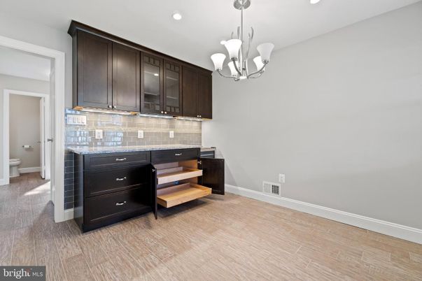 Bathroom, Chandelier, Interior, Pendant Lights, Recessed Lighting, Wood Texture Flooring