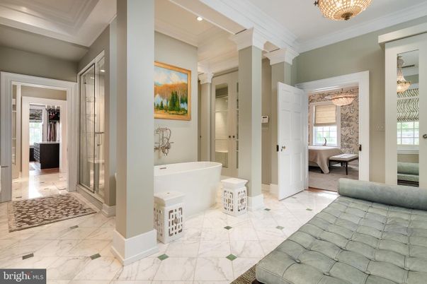 Bathroom, Free Standing Baths, Glass Shower, Interior, Marble, Recessed Lighting
