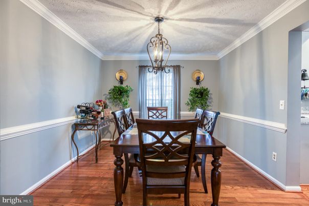 Chandelier, Dining room, Interior, Pendant Lights, Wood Texture Flooring