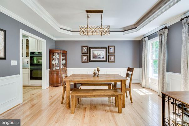 Chandelier, Dining room, Interior, Pendant Lights, Wood Texture Flooring