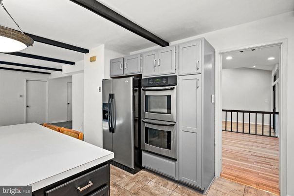 Interior, Kitchen, Recessed Lighting, Stainless Steel Appliances, Wooden Beams, Wood Texture Flooring