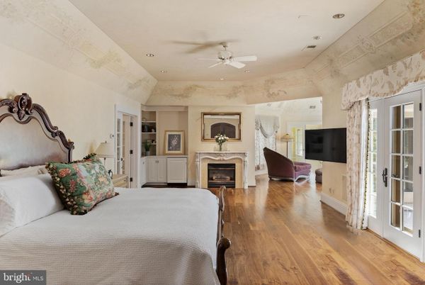 Bedroom, Fireplace, Interior, Recessed Lighting, Wood Texture Flooring