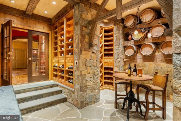Interior, Recessed Lighting, Stone Walls, Wine Storage, Wooden Beams, Wooden Walls