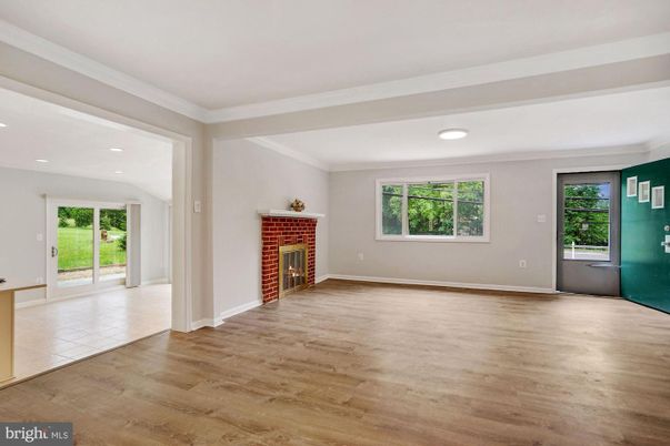 Empty room, Fireplace, Interior, Recessed Lighting, Wood Texture Flooring