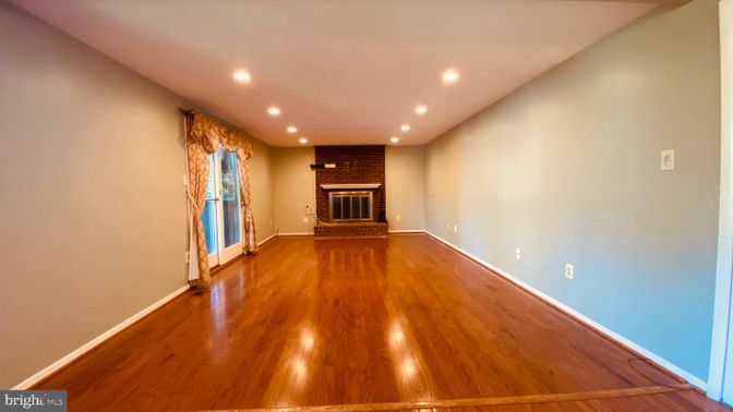 Empty room, Fireplace, Interior, Recessed Lighting, Wood Texture Flooring