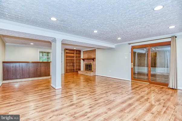 Empty room, Fireplace, Interior, Recessed Lighting, Wood Texture Flooring