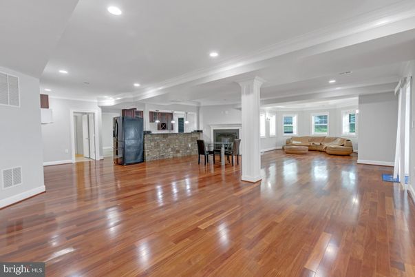 Dining room, Interior, Living room, Recessed Lighting, Wood Texture Flooring