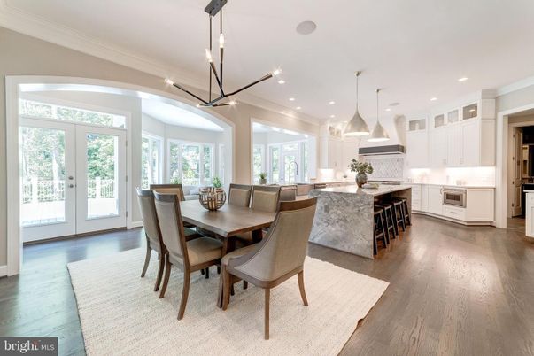 Dining room, Interior, Kitchen, Pendant Lights, Recessed Lighting, Wood Texture Flooring