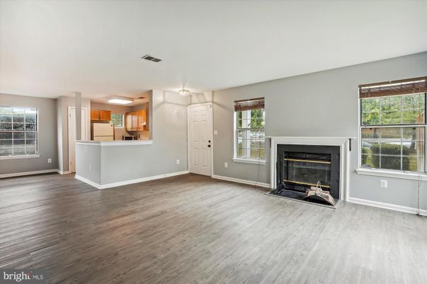 Empty room, Fireplace, Interior, Kitchen, Wood Texture Flooring