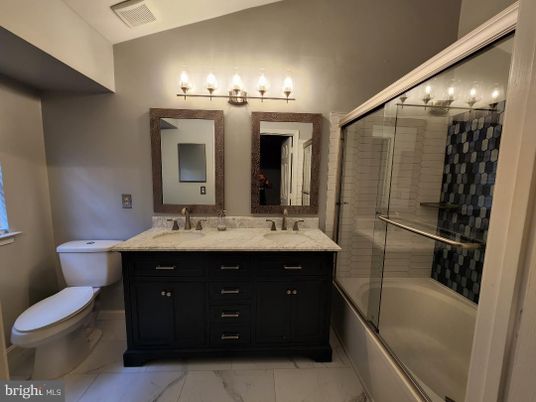 Bathroom, Dual Sink Vanities, Glass Shower, Interior, Marble