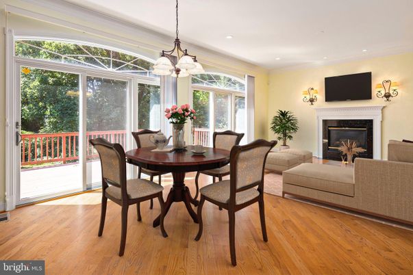Chandelier, Dining room, Fireplace, Interior, Pendant Lights, Recessed Lighting, Wood Texture Flooring