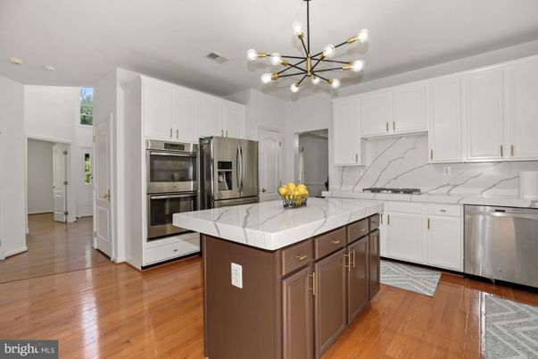 Interior, Kitchen, Pendant Lights, Stainless Steel Appliances, Wood Texture Flooring