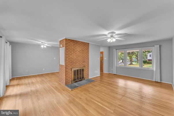 Empty room, Fireplace, Interior, Stone Walls, Wood Texture Flooring