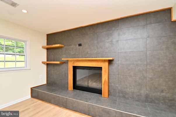 Fireplace, Interior, Recessed Lighting, Wood Texture Flooring