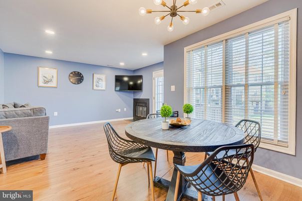 Dining room, Interior, Pendant Lights, Recessed Lighting, Wood Texture Flooring