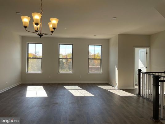 Chandelier, Empty room, Interior, Recessed Lighting, Wood Texture Flooring