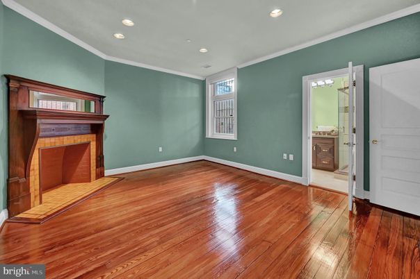 Empty room, Fireplace, Interior, Recessed Lighting, Wood Texture Flooring