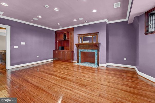 Empty room, Fireplace, Interior, Recessed Lighting, Wood Texture Flooring