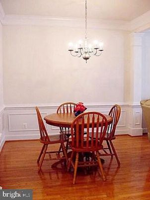 Chandelier, Dining room, Interior, Wood Texture Flooring