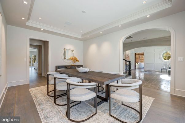 Dining room, Interior, Recessed Lighting, Wood Texture Flooring
