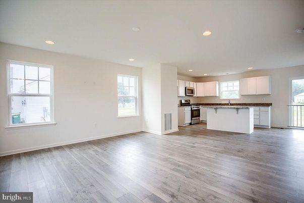 Empty room, Interior, Kitchen, Recessed Lighting, Wood Texture Flooring