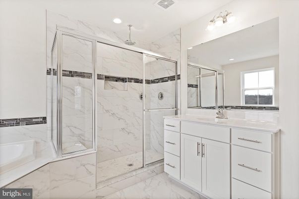 Bathroom, Glass Shower, Interior, Marble, Marble Walls, Recessed Lighting