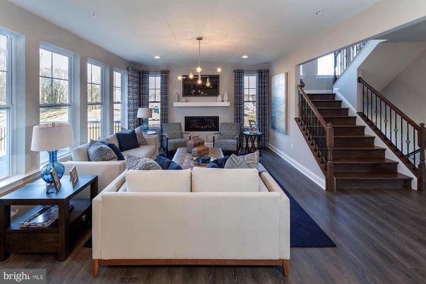 Fireplace, Interior, Living room, Pendant Lights, Recessed Lighting, Wood Texture Flooring