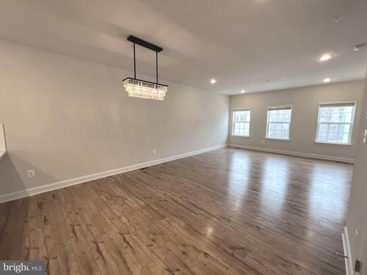 Chandelier, Empty room, Interior, Recessed Lighting, Wood Texture Flooring