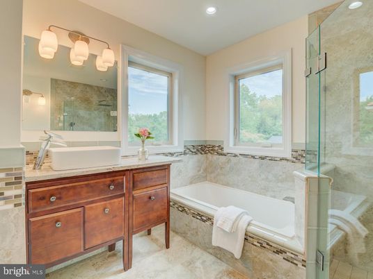 Bathroom, Glass Shower, Interior, Recessed Lighting