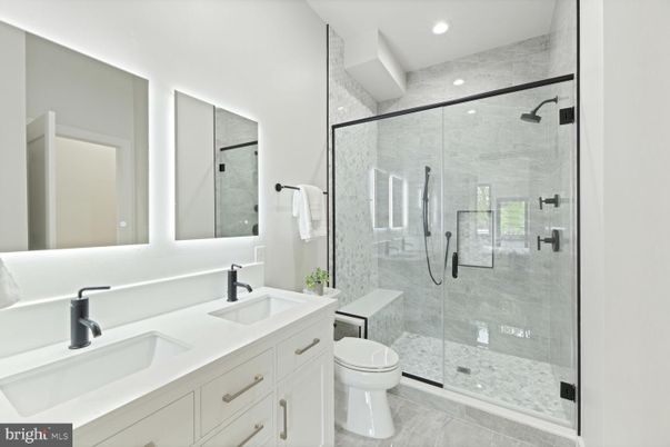 Bathroom, Dual Sink Vanities, Glass Shower, Interior, Recessed Lighting
