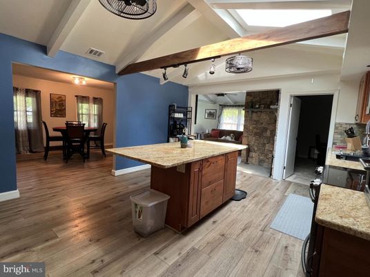Dining room, Interior, Stone Walls, Wooden Beams, Wood Texture Flooring