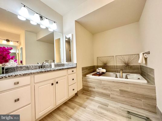 Bathroom, Dual Sink Vanities, Interior, Wood Texture Flooring