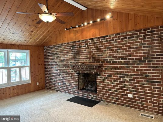 Empty room, Fireplace, Interior, Stone Walls, Wooden Ceilings, Wooden Walls