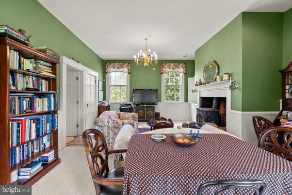 Chandelier, Dining room, Fireplace, Interior, Living room