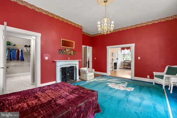 Bedroom, Chandelier, Fireplace, Interior