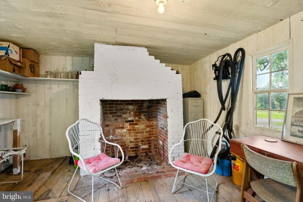 Fireplace, Home Office, Interior, Stone Walls, Wood Texture Flooring