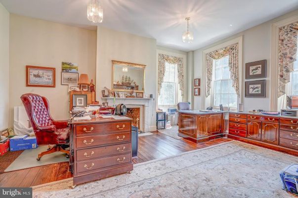 Fireplace, Home Office, Interior, Pendant Lights, Wood Texture Flooring